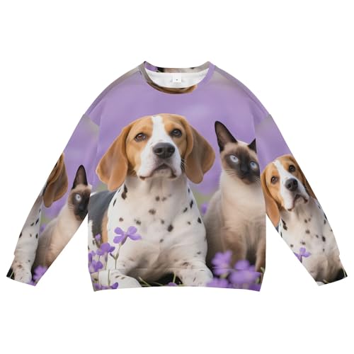 Wudan Dog and Cat in Lavender Big Girls Hoodie Sweatshirt Long Sleeve Hoodie for Boys
