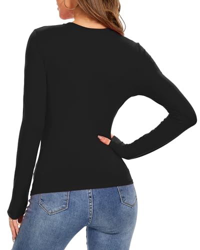 Womens Long Sleeve Crewneck Slim fit T Shirts Sexy Cute Dressy Casual Fall Basic Tops Tee Tshirt Blouse3