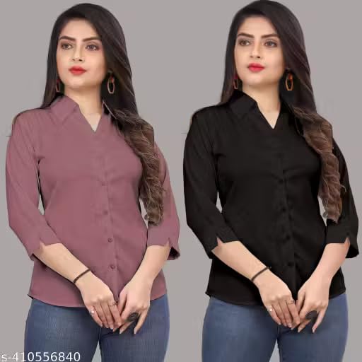 Image of Women's Solid Formal Shirt (Pack of 2)-Pink, Mint Green-1 P3