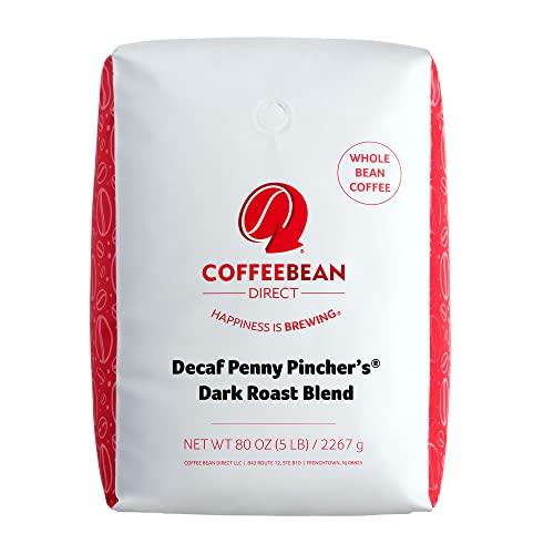 Coffee Bean Direct Decaf Penny Pincher's Dark Roast Blend, Whole Bean Coffee, 5-Pound Bag #TOP4