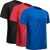 MCPORO Workout Shirts for Men Short Sleeve Quick Dry Athletic Gym Active T Shirt Moisture Wicking 3 Pack Black, Red, Blue XX-Large