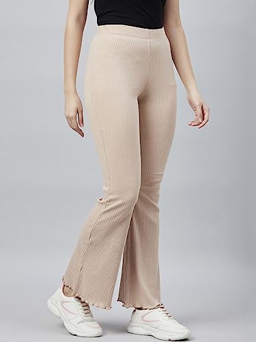 Image of BLINKIN Women's Stretch Fit Mid Rise Ribbed Stretchable Flared Pants | Boot Cut Bell Bottom Pants - Ideal for Yoga & Gym Wear, Casual Wear & Office Wear Trousers