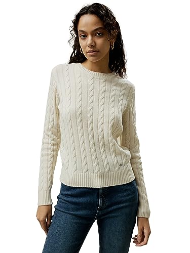 LilySilk Wool Cashmere Sweater for Women Basic Classic Ladies' Pullover Preppy Style Ribbed Cable Knit Fall Winter Top