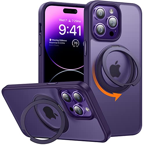 TORRAS 360° Rotatable Ring for iPhone 14 Pro Max Phone Case [Compatible with Magsafe] with Stand, Magnetic Ring Military Grade Shockproof Translucent Back Slim Ostand Pro, Matte Purple