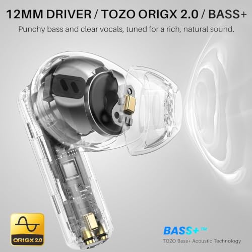 Image of TOZO Hybrid Active Noise Cancelling Wireless Earbuds 6 Mics AI Clear Call | 68H Playtime LED Display 32 Preset EQs App Bluetooth 5.3 IPX8 Waterproof Ear Buds