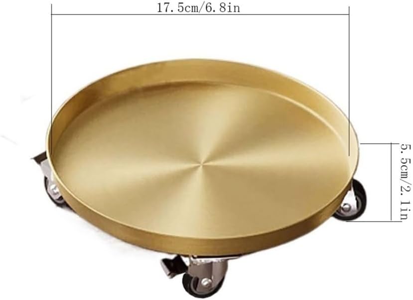 Flower Tray, Movable with Wheels Plant Saucer, Indoor Outdoor Stainless Steel Flowerpot Drip Trays,Planter Trays(Gold,Small)