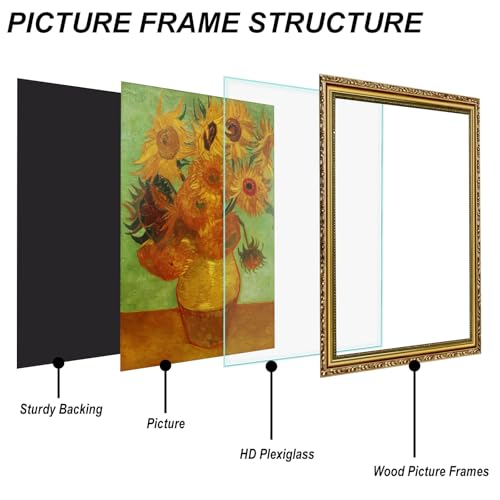 Image of 16x20 Frames Gold Picture Frame Vintage Wood Ornate | Shatter-resistant Plexiglass, Wall Hanging