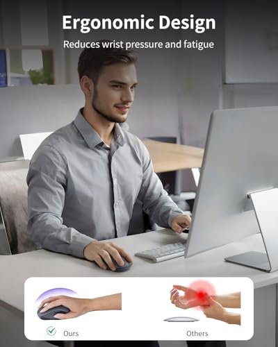 Image of WL300 Bluetooth Mouse Silent Wireless Mice, Quiet Click, Cordless Computer Mouse with 6 Buttons, Sculpted Grip, Adjustable DPI for Laptop, PC, Mac, 18-Month Battery Life for Work or Travel ( Grey)