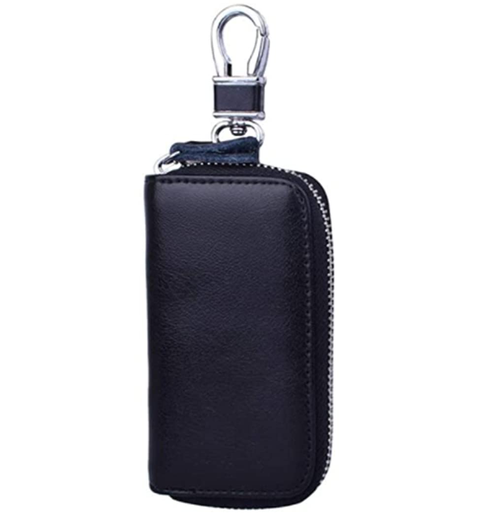 YaJaMaKey Wallet Genuine Leather Men Women Keychain Key Case Holder Organizer Credit Card Case (Black)