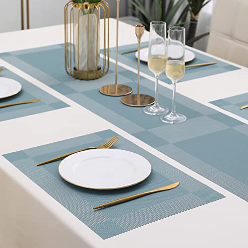 Image of HOKIPO Pvc Placemats With Table Runner For Dining Table 4 Seater (Ar3127), Blue
