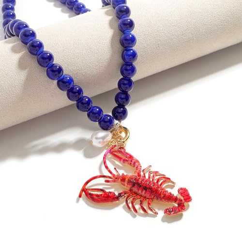 Lobster Crab Pendant Necklace for Women, Boho Summer Beach Beaded Necklaces Jewelry Gift for Everyday Wear Vacation3