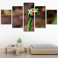 SIGNWIN 5 Panel Canvas Wall Art Amphibians Closeup Decorative Elements Frog Hallway Impressionism Multicolor for Home Decorations Ready to Hang - 60