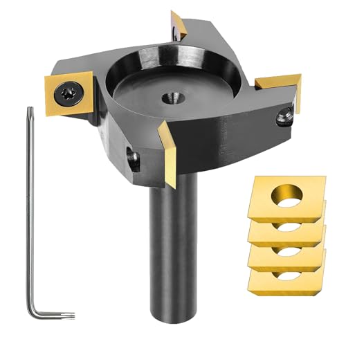 Image of SpeTool 4 Wings Coated Carbide Insert CNC Spoilboard Surfacing Router Bit 1 /2 inch Shank 2-1 /2 inch Cutting Diameter, Include 4 Additional Carbide Inserts