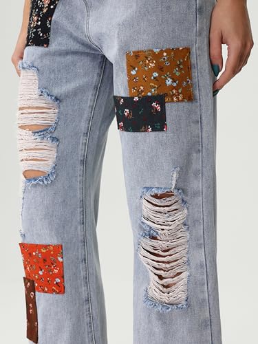 CIDER Women's Cute Patchy Denim Jeans3