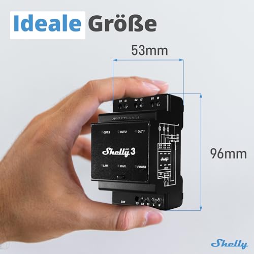 Shelly Pro 3 | WLAN & LAN 3-Kanal 3-Phasen Smart DIN-Schienen Relais Schalter - 48A | Alexa & Google Home | iOS Android App | Hausautomation | Lichtsteuerung | Fernsteuerung motorisiertes Ventil