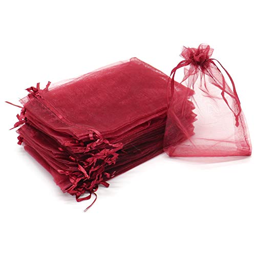 Image of Dealglad 100pcs Drawstring Organza Jewelry Candy Pouch Party Wedding Favor Gift Bags (4x6 inch, Wine)