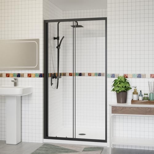 Aquariss 1000x1900mm Sliding Single Shower Enclosure for Wetroom Cubicle with 6mm Easy Clean Glass Shower Screen Door Black