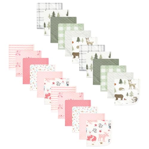 Image of Hudson Baby Unisex Baby 24Pc Quilted Cotton Washcloths, Forest Animals Girl Forest, One Size