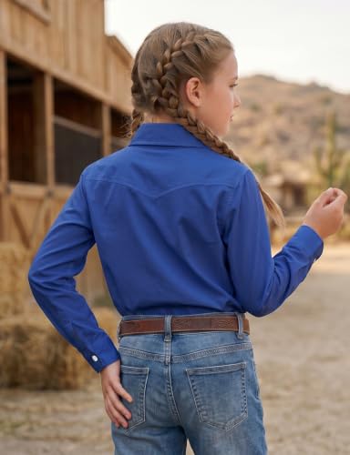 Image of Noomelfish Girls Long Sleeve Western Pearl Snap Button Down Shirt Cowgirl Outfits Blouse Tops (5-14 Years)