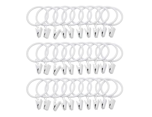 LBY 30 Pack Curtain Rings with Clips 39mm(1.54) Interior Diameter Metal Curtain Rings for Hanging Drapery Drapes Bows White