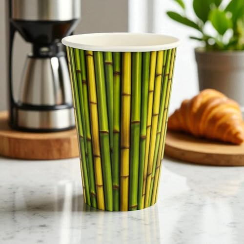 Image of Paper Cups 25 Pcs, Disposable Cups, 450 ML Hot & Cold Beverage Juice, Cofee, Water Cups for Parties, Events, Offices, and Homes, Bamboo Print