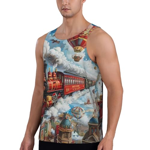 Camisetas sin mangas de entrenamiento para hombre, con globo aerostático rojo de secado rápido, sin mangas, para hombre con correr, Negro -, M