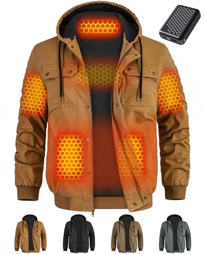 Wulcea Men Heated Jacket Battery Pack Included Rechargeable 12v 7.4v Motorcycle Work Coat Waterproof Electric USB Self Heating Fleece Sweater Sweatshirt Vest Hoodie Warming Clothing Apparel