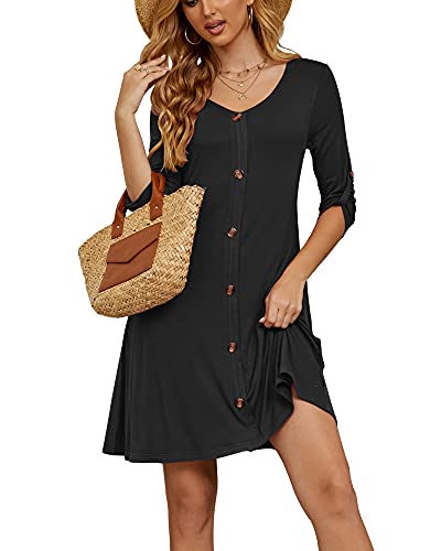 Image of MISFAY Women's Summer Spaghetti Strap Casual Swing Tank Beach Cover Up Dress with Pockets