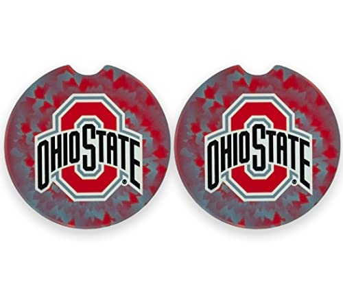 Ohio State Buckeyes University Set of 2 Car Coasters by Magnolia Lane- Removable Absorbent Ceramic Stone Coasters- Ideal Gift for Students, Alumni and Everyday Fan- Show Your Big 10 NCAA Team Spirit