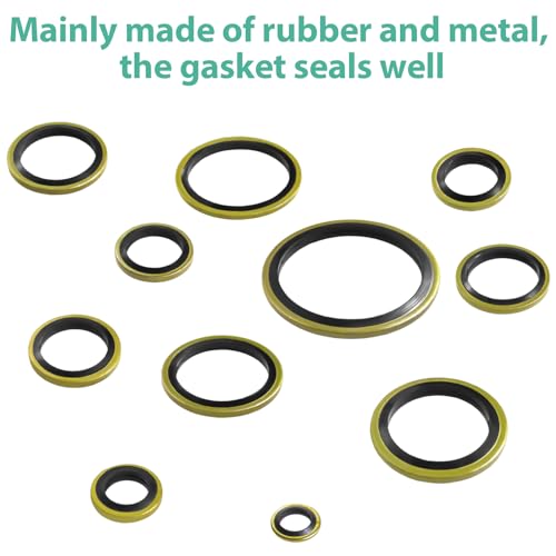 XBVV 378 Pcs NBR Metal Bonded Sealing Washer Assortment Kit M6 M8 M10 M12 M14 M16 M18 M20 M22 M24 M27 M30 Automotive Self-Centred Seal Gasket Repair Set