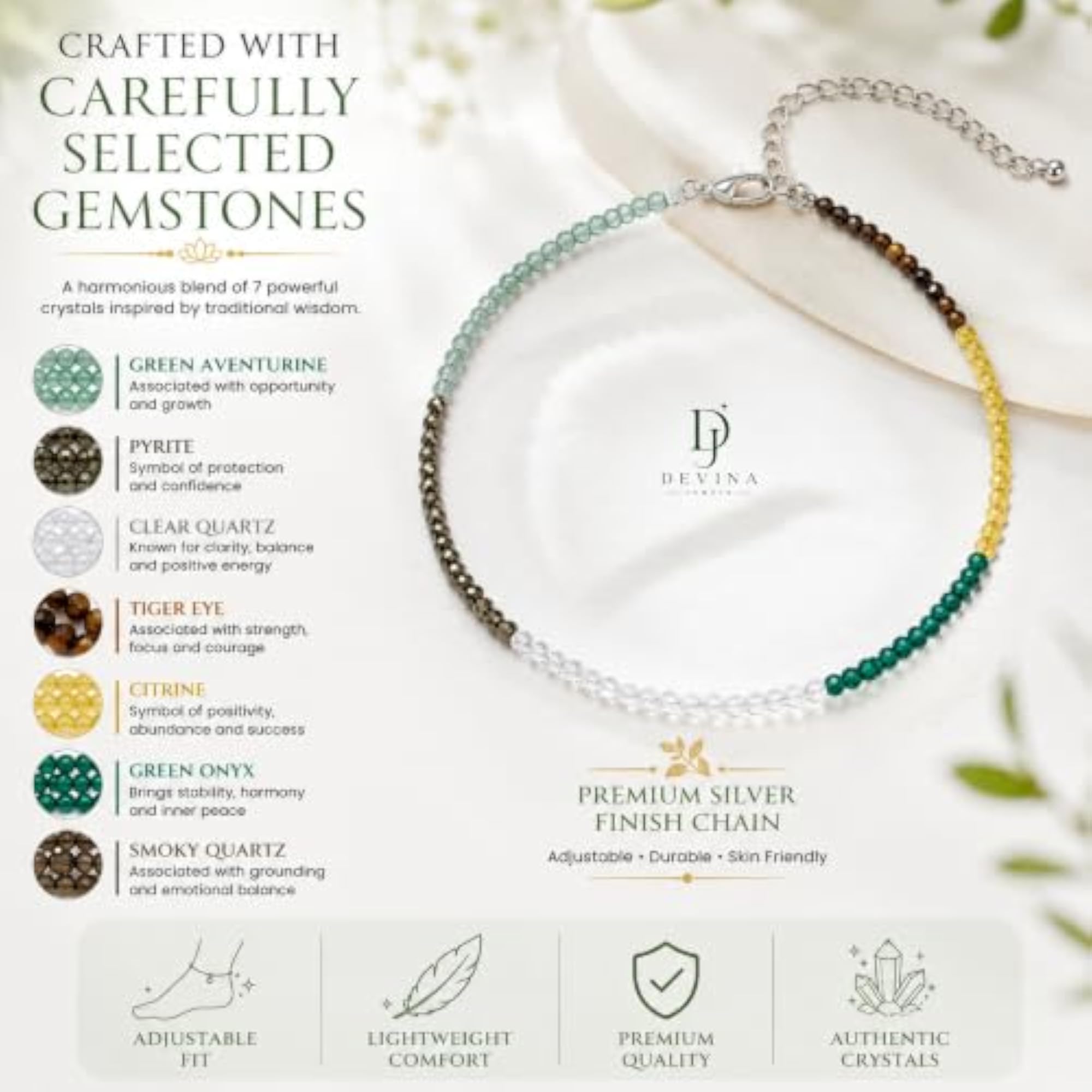 Dhanyog Multicolor Gemstone Adjustable Anklet for Women & Girls