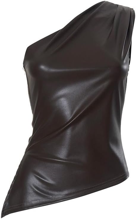 Women's Leather Tank Tops Y2K Going Out One Shoulder Asymmetrical Zip Up Sleeveless Sexy PU Shirt Concert Club Outfits - Image 5