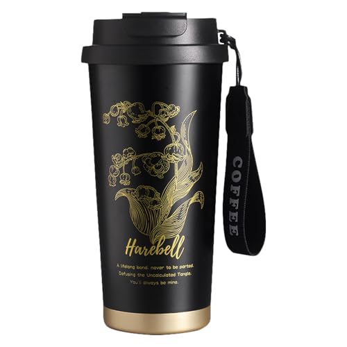 Liemuao - Taza de viaje isotérmica (500 ml, taza isotérmica de café con paja, vasos térmicos de acero inoxidable 316, taza termo café para calor o helado para casa, oficina, coche, color negro