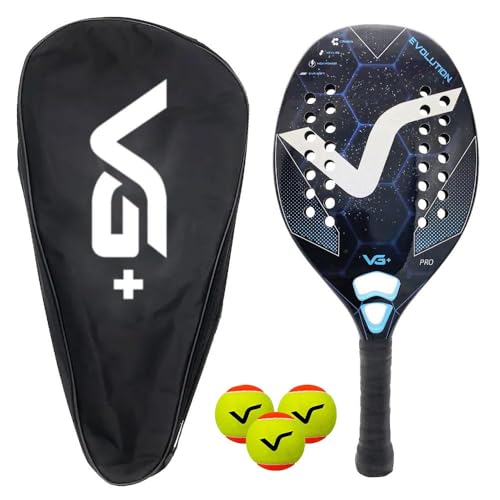 VG PLUS, Kit Com Raquete De Beach Tennis Evolution Kevlar Carbon Com 3 Bolas E 1 Bolsa De Transporte Vg Plus