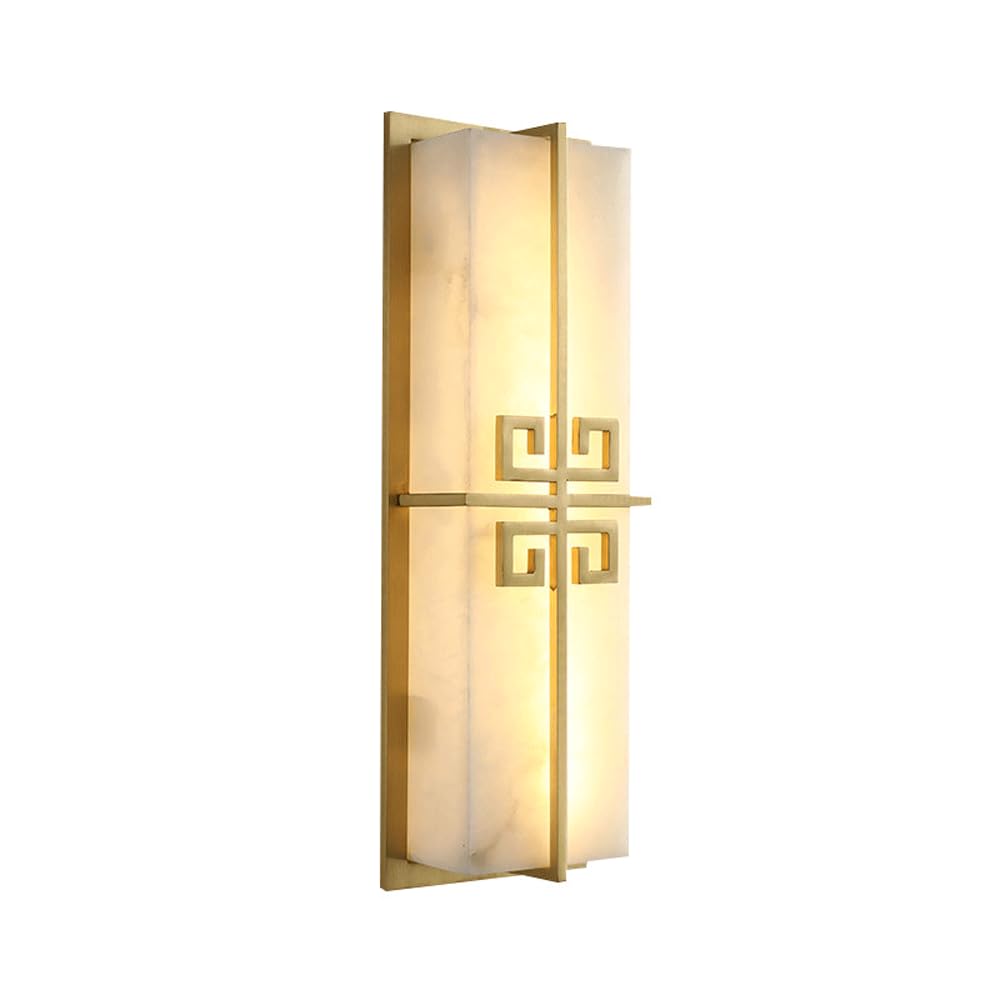 Alabaster Wall Sconce-Rectangle Spanish Natural Marble Wall Lights 3000K Indoor Modern Bathroom Alabaster Wall Lamp Hardwired LED Vanity Lights White Marble Stone Wall Mount Lighting For Foyer Hallway