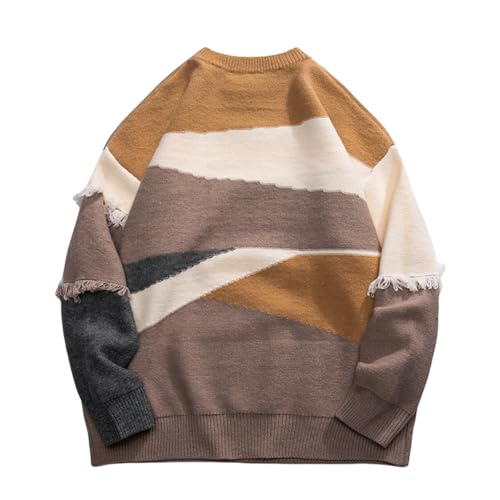 GURUNVANI Patchwork Sweater Mens Colorblock Jumper Unisex Sweater Oversized Ripped Tops2