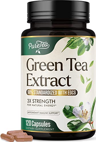 Green Tea Extract Capsules with 98% Standardized EGCG - 3X Strength for Natural Energy - Heart Support with Polyphenols - Gentle Caffeine - 120 Capsules