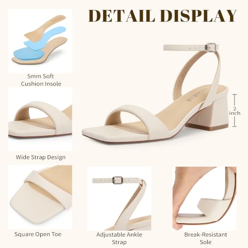 Image of TEAIEUI Block Heels for Women, Square Open Toe Heeled Sandals, Chunky Ankle Strap Shoes for Dress, Party, Prom, Low Heel 2 inch