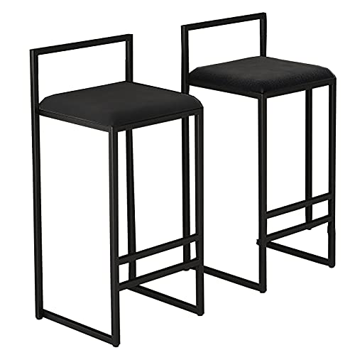 Tabourets de bar 65 cm en velours noir pour îlot de cuisine - 2