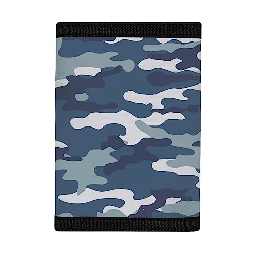 Coldinair Blue Camo Print Kids Wallet for Boys Girls Teens Trifold Canvas Wallet for Men Women Army Camouflage Wallets Credit Card Holder3