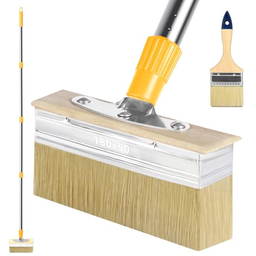 7 Decking Paint Brush Deck Stain Applicator with Long Handle, 3 Small Paint Brush Included for Woodstains, Oils, Deck Coatings, Fence, Wall, Furniture (Yellow)