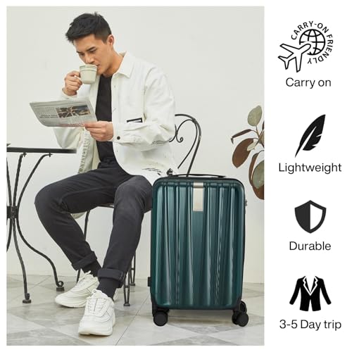 Image of Hanke Underseat Carry On Luggage Suitcase with Wheels 14in 16in 20in 24in 29in Spinner TSA Luggage Lighweight PC Hardside Rolling Suitcases Travel Bag, Blackish Green, Carry on 20 Inch, Stylish