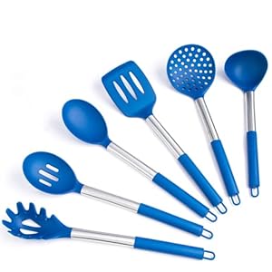 Silicone Kitchen Utensils Set – Culinary Couture 6-Pieces Blue Silicone Cooking Utensils Set for Nonstick Cookware – Silicone Spatulas Set, Stainless Steel Handle & Other Kitchen accessories