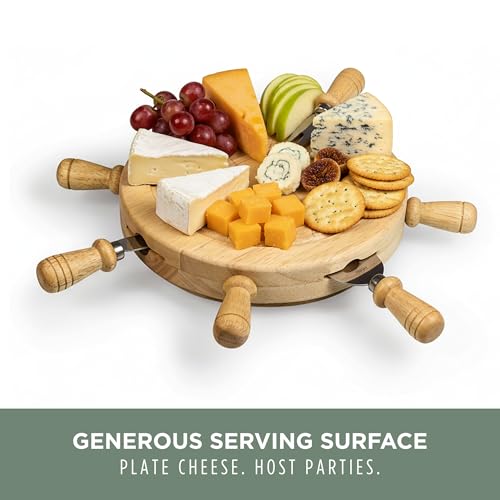 PICNIC TIME Mariner Cheese Board and Knife Set, Novelty Charcuterie Board Set with Stainless Steel Tools Housed in Helm Case Under the Lid, Swivel-Open Serving Platter, and Charcuterie Set, (Parawood) - Thumbnail 4