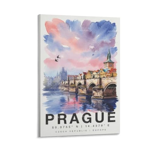 Poster de voyage aquarelle de Prague pour revivre vos plus beaux souvenirs d'évasion