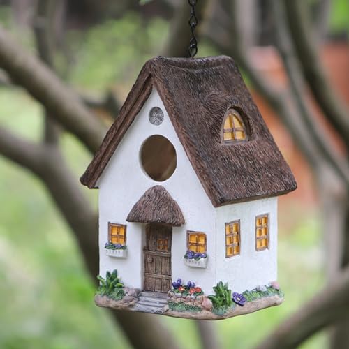 Bird Houses for Outside Outdoor Bird Houses, Hanging Resin Birdhouse...