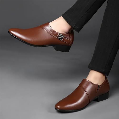 Men's Classic Slip-on Dress Shoes, Business Formal Oxford, PU Leather, Black and Brown3