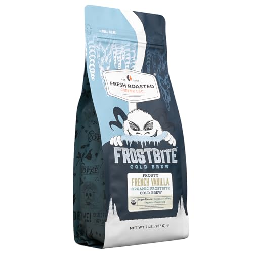 Image of Fresh Roasted Coffee, Organic Frosty French Vanilla Frostbite Cold Brew Whole Bean Coffee, Medium Roast, USDA Organic, Kosher, 2 lb (32 oz)