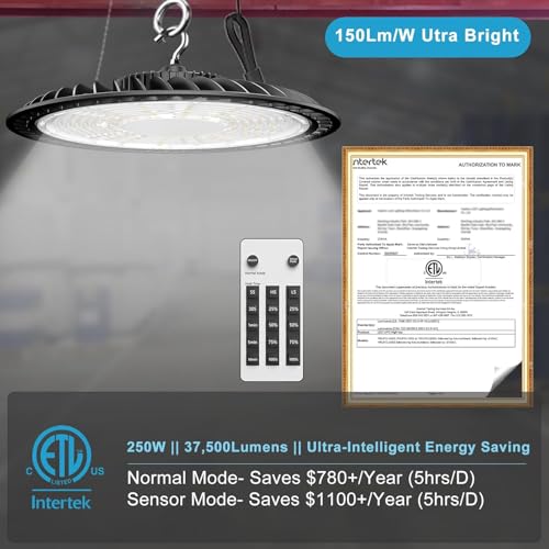 Lightdot 8Pack Smart 250W High Bay LED Shop Lights 37,500LM High Bay Lights with Control (Simple ON/OFF & Motion Sensor Option) Plug & Play for 30-40FT Height Warehouse, Workshop, Garage-6Yrs Warranty by Lightdot - Image 2