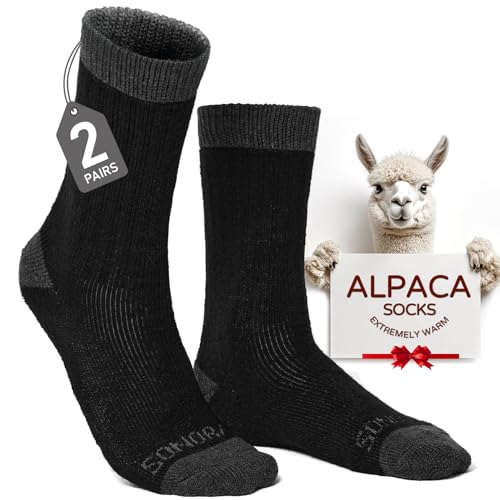 Alpaca Socks for Men & Women (2 Pairs) Moisture Wicking Warm Casual Alpaca Crew Wool Socks for Hunting Hiking